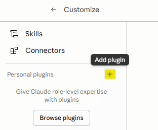 Customize síða — Add plugin hnappur