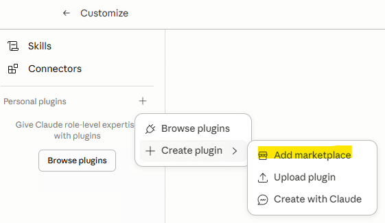 Create plugin valmynd — Add marketplace